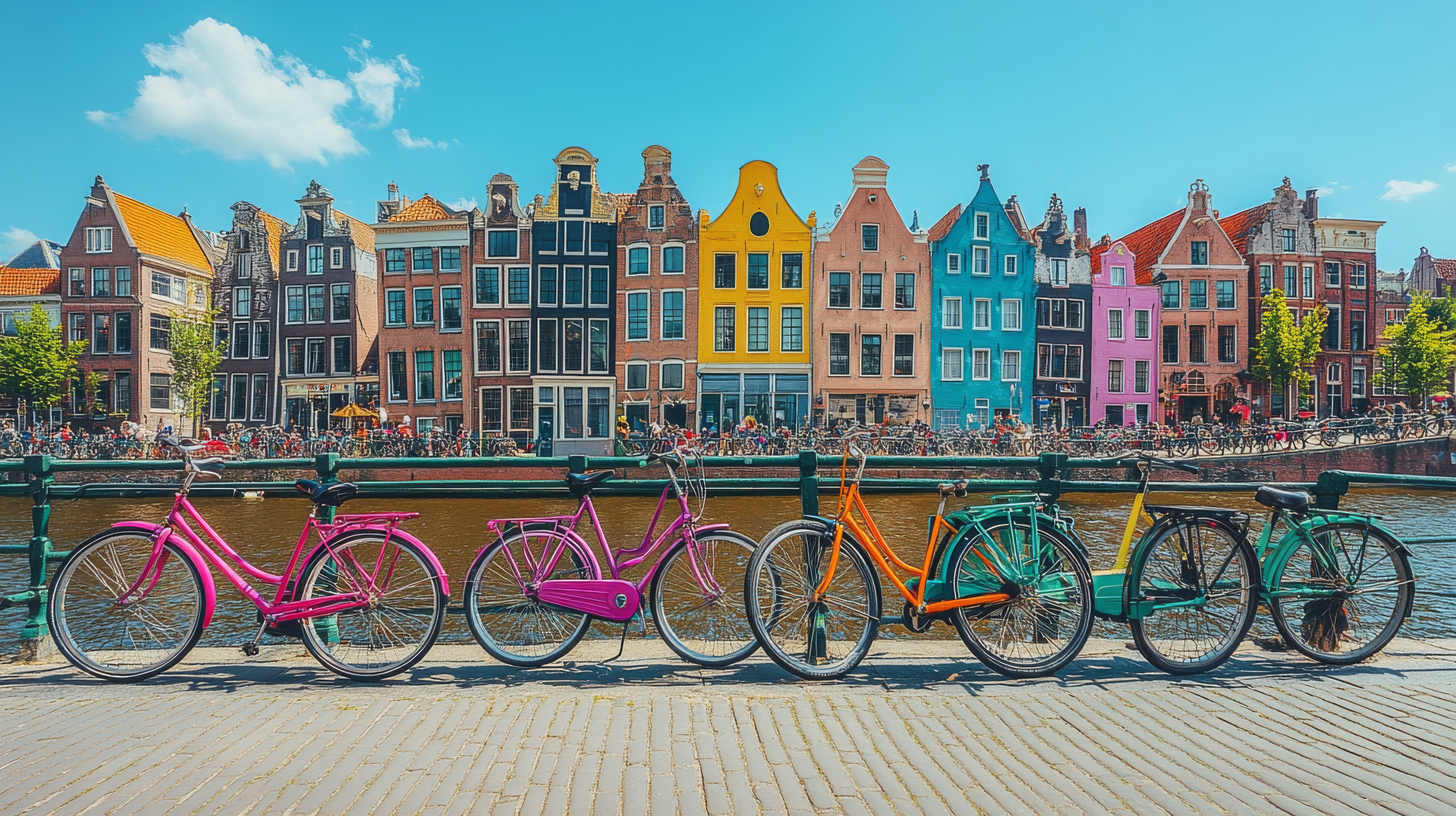 Regalar viaje a Ámsterdam — canales con casas holandesas del siglo XVII y bicicletas